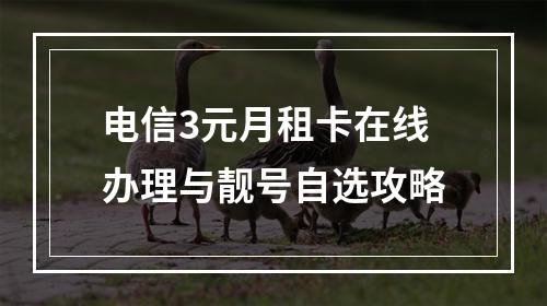电信3元月租卡在线办理与靓号自选攻略