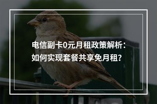 电信副卡0元月租政策解析：如何实现套餐共享免月租？