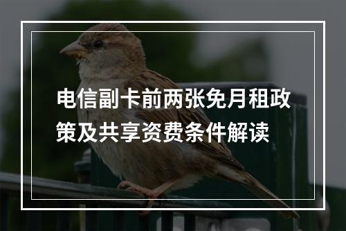 电信副卡前两张免月租政策及共享资费条件解读