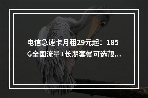 电信急速卡月租29元起：185G全国流量+长期套餐可选靓号