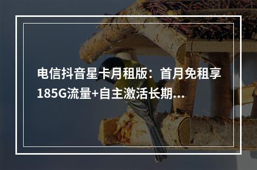 电信抖音星卡月租版：首月免租享185G流量+自主激活长期套餐