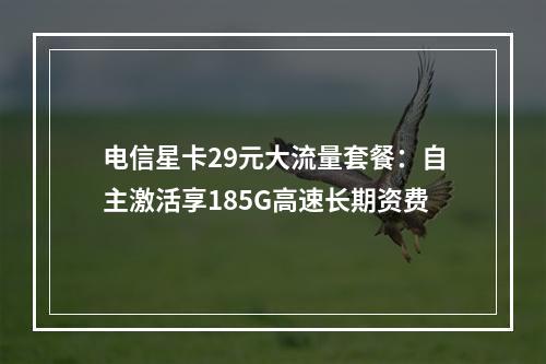 电信星卡29元大流量套餐：自主激活享185G高速长期资费