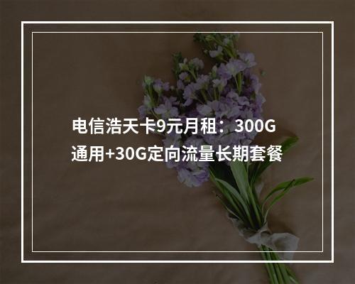 电信浩天卡9元月租：300G通用+30G定向流量长期套餐