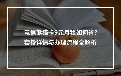 电信熊猫卡9元月租如何省？套餐详情与办理流程全解析