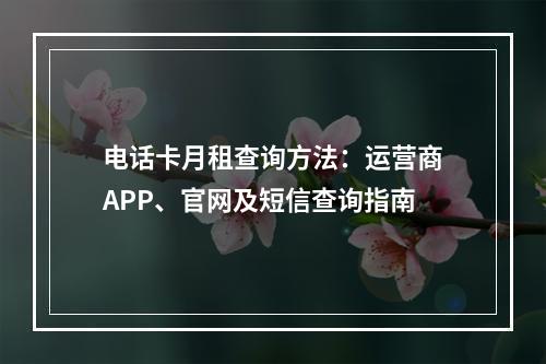 电话卡月租查询方法：运营商APP、官网及短信查询指南
