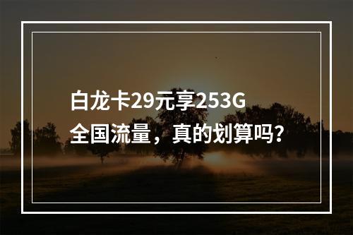 白龙卡29元享253G全国流量，真的划算吗？