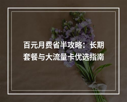 百元月费省半攻略：长期套餐与大流量卡优选指南