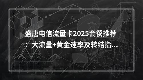盛唐电信流量卡2025套餐推荐：大流量+黄金速率及转结指南