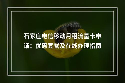 石家庄电信移动月租流量卡申请：优惠套餐及在线办理指南