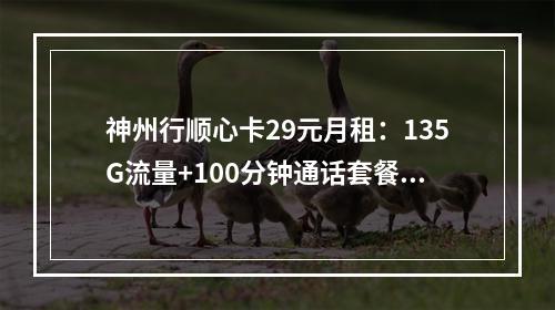 神州行顺心卡29元月租：135G流量+100分钟通话套餐解析