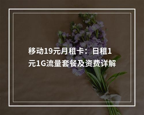 移动19元月租卡：日租1元1G流量套餐及资费详解