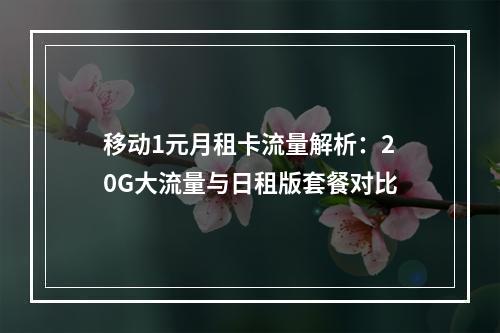 移动1元月租卡流量解析：20G大流量与日租版套餐对比
