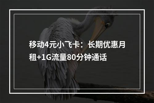 移动4元小飞卡：长期优惠月租+1G流量80分钟通话