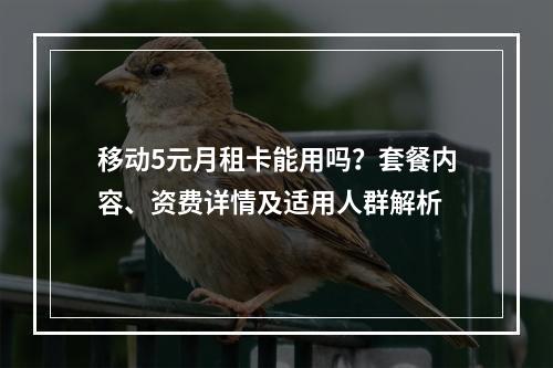 移动5元月租卡能用吗？套餐内容、资费详情及适用人群解析