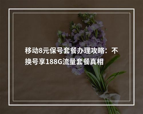 移动8元保号套餐办理攻略：不换号享188G流量套餐真相