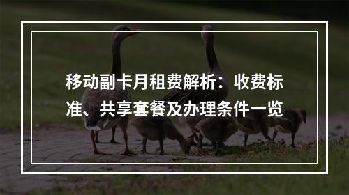 移动副卡月租费解析：收费标准、共享套餐及办理条件一览