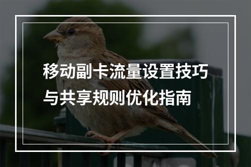 移动副卡流量设置技巧与共享规则优化指南
