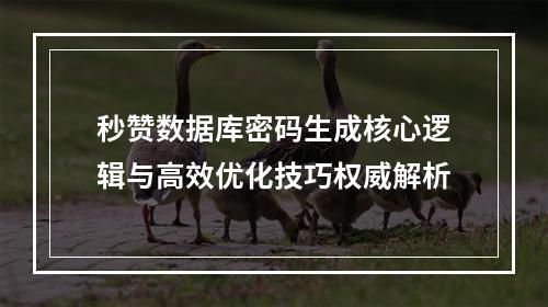 秒赞数据库密码生成核心逻辑与高效优化技巧权威解析