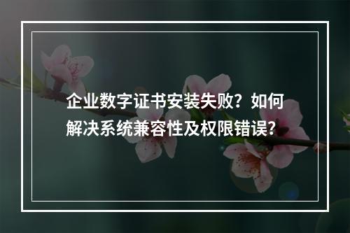 企业数字证书安装失败？如何解决系统兼容性及权限错误？