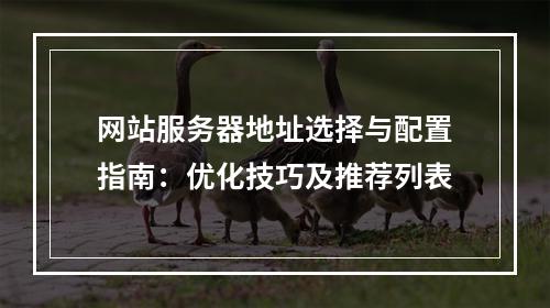网站服务器地址选择与配置指南：优化技巧及推荐列表
