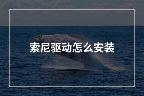 索尼驱动怎么安装
