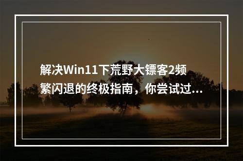 解决Win11下荒野大镖客2频繁闪退的终极指南,你尝试过这些方法吗?
