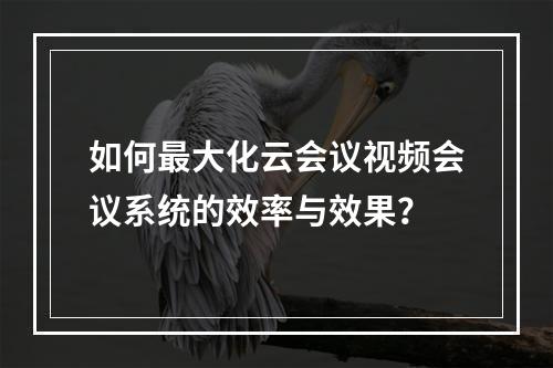 如何最大化云会议视频会议系统的效率与效果?