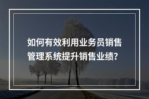 如何有效利用业务员销售管理系统提升销售业绩?