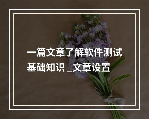一篇文章了解软件测试基础知识 _文章设置