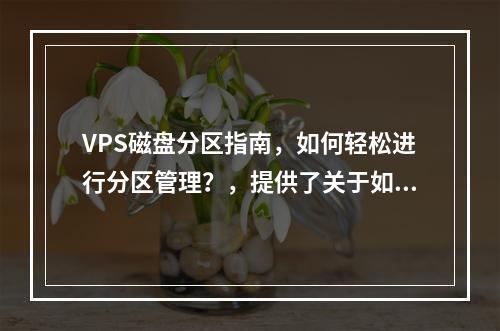 VPS磁盘分区指南,如何轻松进行分区管理?,提供了关于如何在VPS上进行磁盘分区的基本信息,并且用了疑问句的形式来吸引读者的注意力。同时,它也暗示了文章内容将包