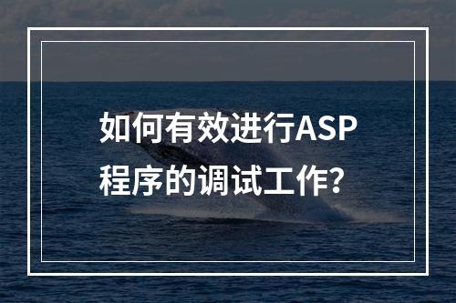 如何有效进行ASP程序的调试工作?