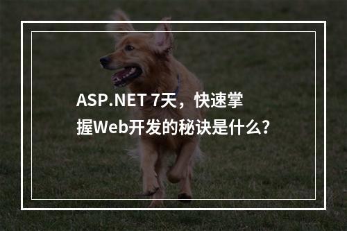 ASP.NET 7天,快速掌握Web开发的秘诀是什么?
