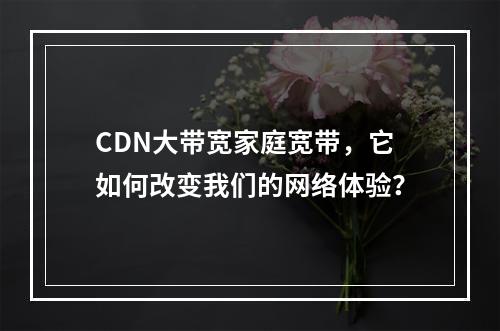 CDN大带宽家庭宽带,它如何改变我们的网络体验?