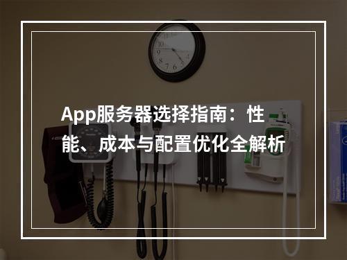 App服务器选择指南：性能、成本与配置优化全解析