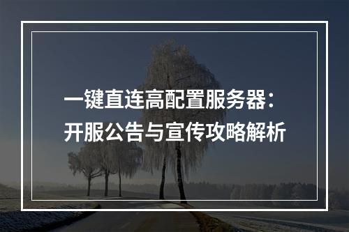一键直连高配置服务器：开服公告与宣传攻略解析