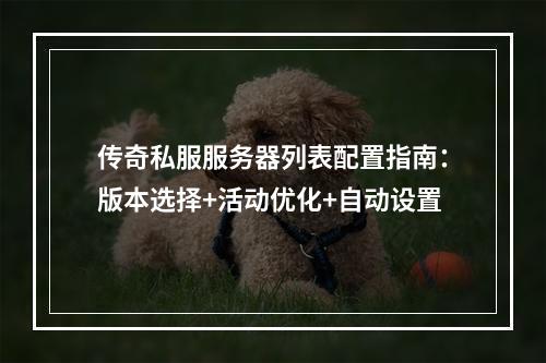 传奇私服服务器列表配置指南：版本选择+活动优化+自动设置