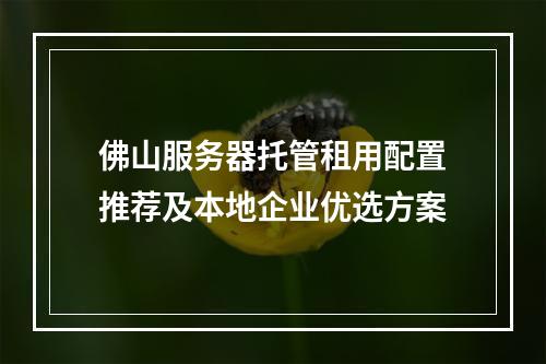 佛山服务器托管租用配置推荐及本地企业优选方案