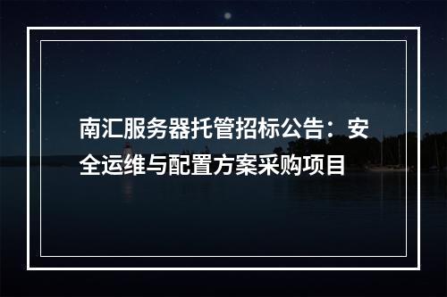 南汇服务器托管招标公告：安全运维与配置方案采购项目