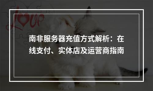 南非服务器充值方式解析：在线支付、实体店及运营商指南