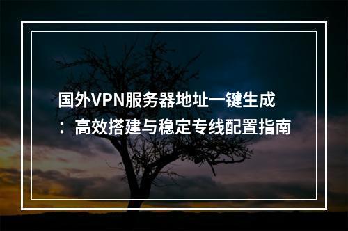 国外VPN服务器地址一键生成：高效搭建与稳定专线配置指南