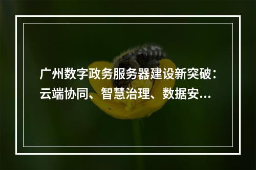广州数字政务服务器建设新突破：云端协同、智慧治理、数据安全