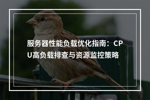 服务器性能负载优化指南：CPU高负载排查与资源监控策略