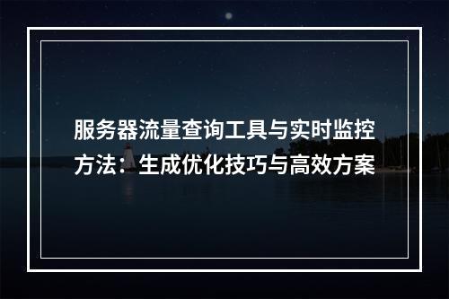 服务器流量查询工具与实时监控方法：生成优化技巧与高效方案