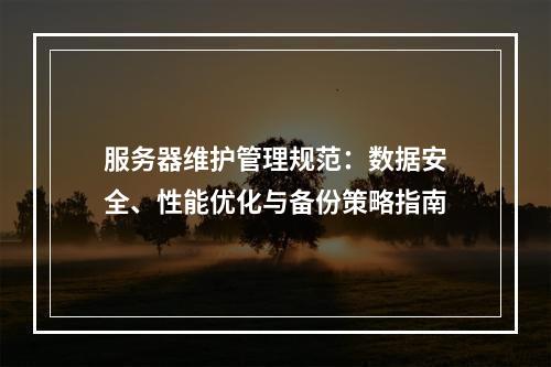 服务器维护管理规范：数据安全、性能优化与备份策略指南