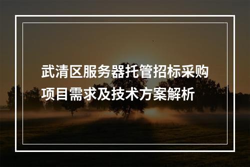 武清区服务器托管招标采购项目需求及技术方案解析