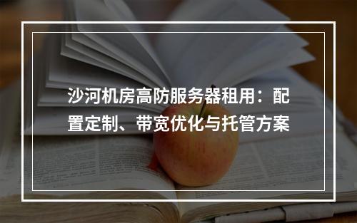 沙河机房高防服务器租用：配置定制、带宽优化与托管方案