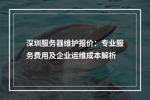 深圳服务器维护报价：专业服务费用及企业运维成本解析
