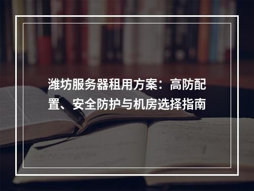 潍坊服务器租用方案：高防配置、安全防护与机房选择指南