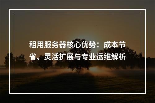 租用服务器核心优势：成本节省、灵活扩展与专业运维解析