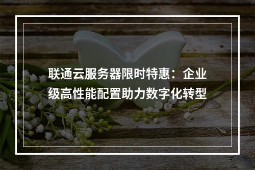 联通云服务器限时特惠：企业级高性能配置助力数字化转型
